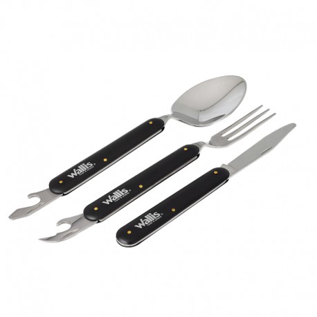 Cubiertos plegables, 3 piezas, 9 cm cerrado, mango aluminio negro