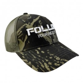 Gorra con malla y ajustador, follow your instincts, verde camuflaje