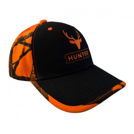 Gorra con ajustador, hunter, negra/naranja camuflaje