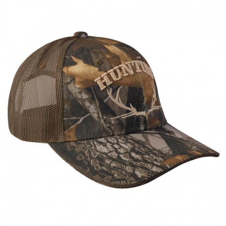 Gorra sandwich con malla y ajustador de velcro, Hunting, café camuflaje