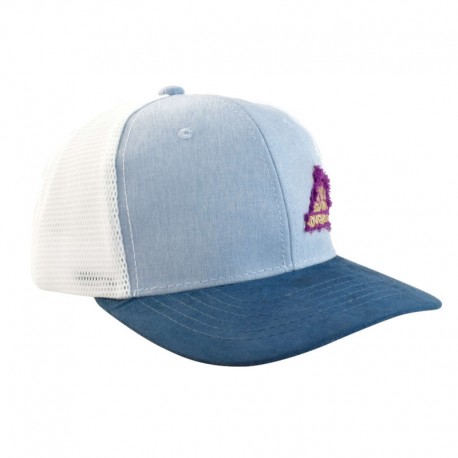 Gorra con malla y ajustador, "adventures", color azul con blanco