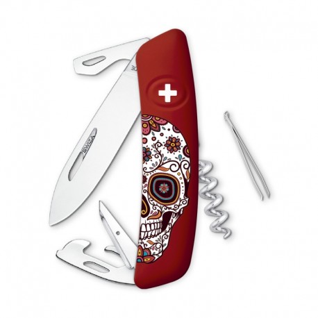 Navaja EDICION ESPECIAL Standard D03 MEXICAN SKULL, 11 funciones, rojo oscuro