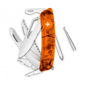 Navaja HUNTING Single Hand SH10 TR-HUTT, Wavy Edge, 14 funciones, camo ramas naranja