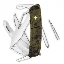 Navaja HUNTING Single Hand SH10 TR-HUTT, Wavy Edge, 14 funciones, camo ramas olivo