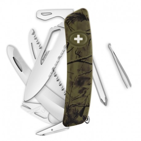 Navaja HUNTING Single Hand SH10 TR-HUTT, Wavy Edge, 14 funciones, camo ramas olivo