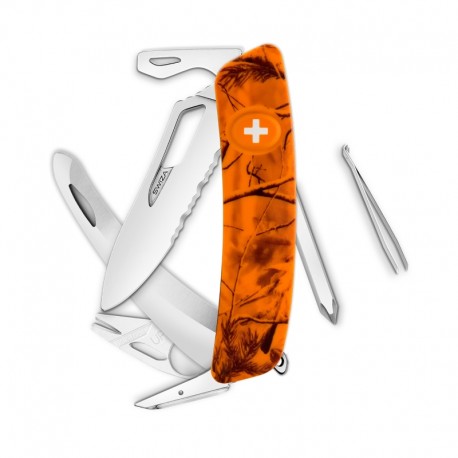 Navaja HUNTING Single Hand SH06 TR-HUTT, Wavy Edge,13 funciones, camo ramas naranja